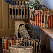 Orange Stripe Decorative Reed Storage Basket