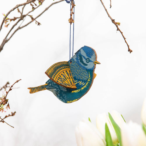 Wooden Bird Decoration - Blues
