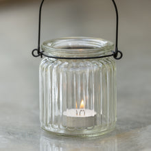 Ribbed Glass Lantern with Antique Zinc Handle