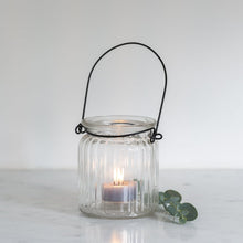 Ribbed Glass Lantern with Antique Zinc Handle
