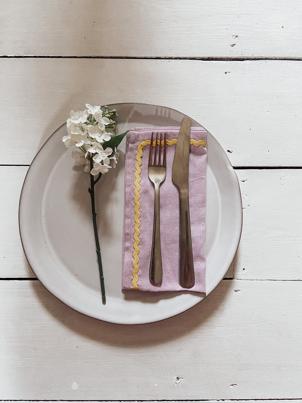 Lilac & yellow ric-rac napkin set of 2